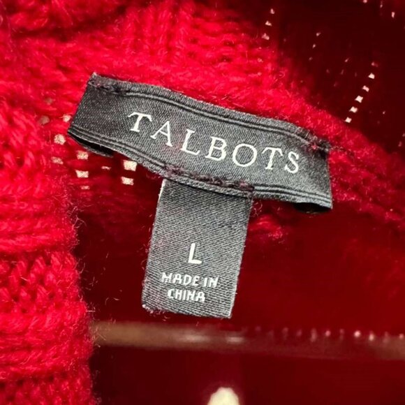 Talbots Wool Snowflake Christmas Holiday Sweater Knit Turtleneck Buttons Red L - Picture 7 of 16